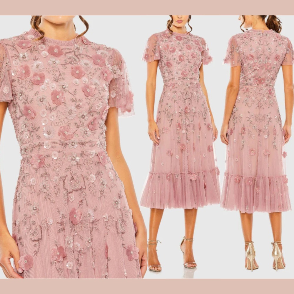 NWT MAC DUGGAL [ 6 ] 9212 Embellished High Neck Cap Sleeve A‎ Line Dress J1455